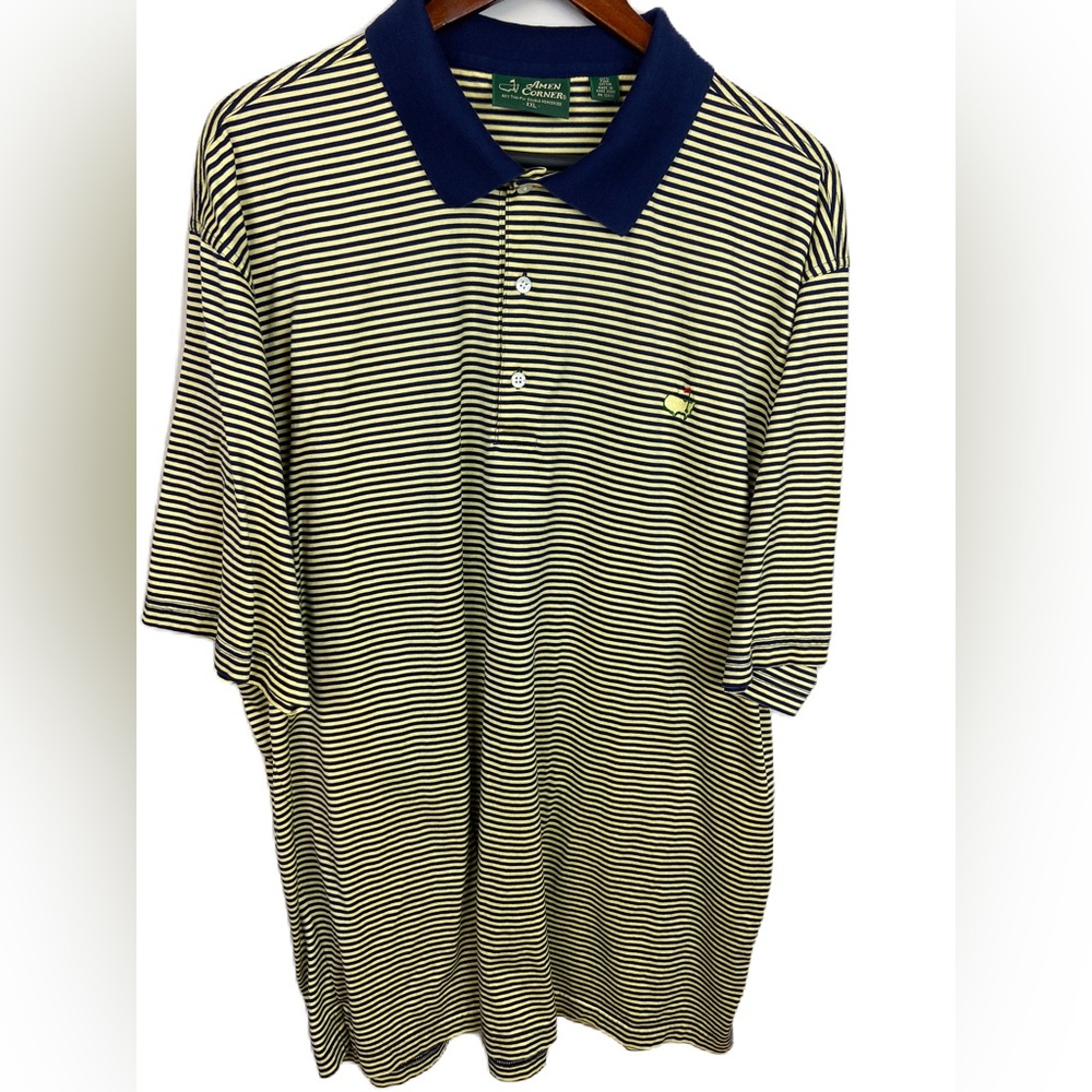 Amen Corner Men’s XXL Blue and Gold Striped Short Sleeve Masters Polo